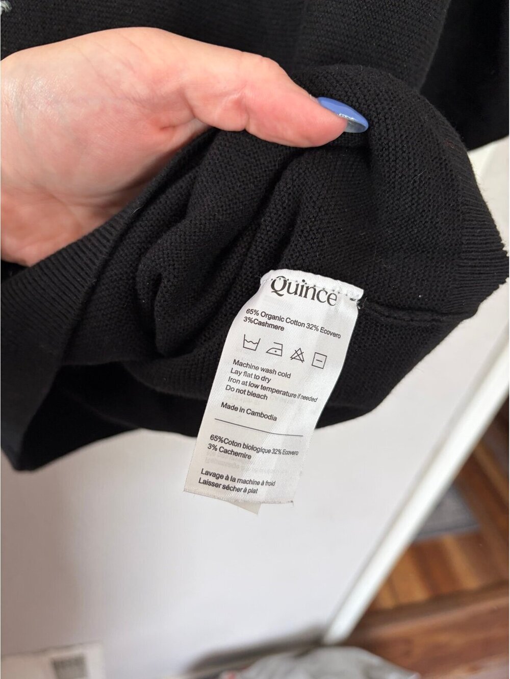 Quince Lightweight Cotton Cashmere Link-Stitch Dolman Sweater Black size M. On w - Picture 3 of 6